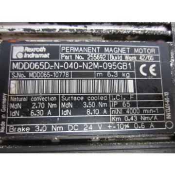 Rexroth Canada Mexico Bosch Group 255692 MDD065D-N-040-N2M-095GB1 Motor - Used