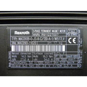 Rexroth MAC093B-0-JS-4-C/130-A-1/WI517LV 3-Phase Permanent Magnet Motor = überho