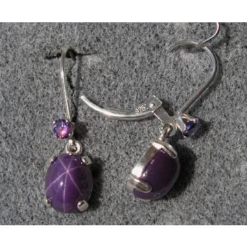 VINTAGE SIGNED PLUM PURPLE LINDE LINDY 9x7M STAR SAPPHIRE CREATED LB EARRINGS SS