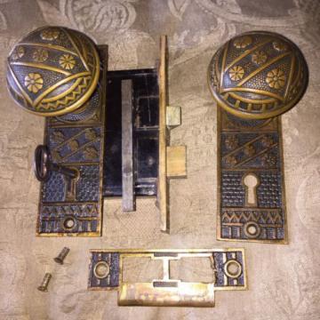 Victorian Eastlake Solid Bronze Complete Lockset, F.C.Linde Co. Design