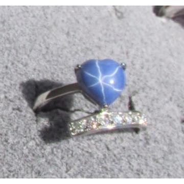 9x9MM HEART LINDE LINDY CF BLUE STAR SAPPHIRE CREATED 2ND STAINLESS STEEL RING