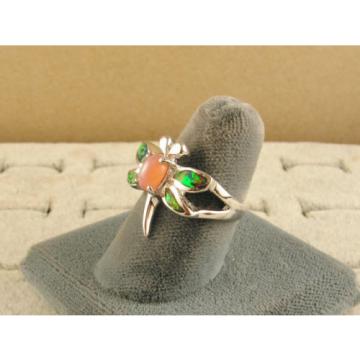 VINTAGE LINDE LINDY SALMON PINK STAR SAPPHIRE CREATED DRAGON FLY RING RP .925 SS