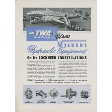 1946 Vickers Aviation Hydraulic Ad TWA Lockheed Constellation Trans World Airway
