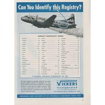 1952 Vickers Hydraulics Ad Ethiopian Air Lines Airplane Aircraft Registry Marks