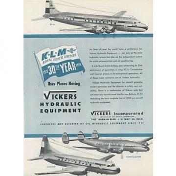 1949 Vickers Aircraft Hydraulics Ad KLM Royal Dutch Airlines #0th Anniversary