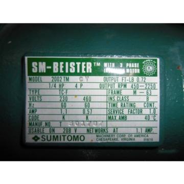 SUMITOMO QTS 913 L GEAR BOX RATIO 15, WITH 1/4 HP MOTOR, 230/460V, USED