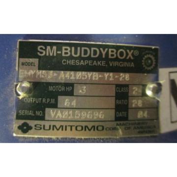 Sumitomo SM-Cycle TC-FX 3 HP EHYMS3-A4105YB-Y1-28 64 RPM Output, Gear Motor origin
