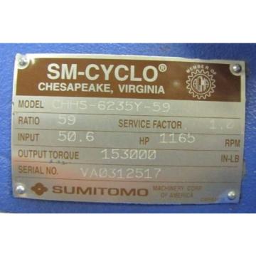 SUMITOMO CHHS-6235Y-59 SM-CYCLO 59:1 RATIO WORM GEAR SPEED REDUCER GEARBOX Origin