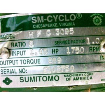 SUMITOMO SM-CYCLO REDUCER HFC3095 Ratio 6 145Hp 1750Rpm Approx Shaft Dia 1127#034;