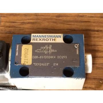 Mannesmann Rexroth 4WE 6 D28-61/EG24K4 SO293 Control Valve, Used WorkIng
