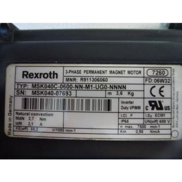 Rexroth MSK040C-0600-NN-M1-UG0-NNNN, 3 Phase Permanent Magnet Motor