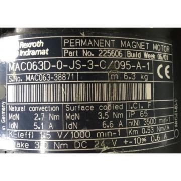 REXROTH INDRAMAT PERMANENT -MAGNET-MOTOR / MAC063D-0-JS-3-C / 095-A-1