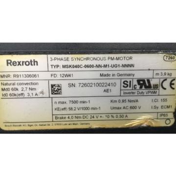 REXROTH 3~PHASE SYNCHRONOUS  PM MOTOR / MSK040C-0600-NN-M1-UG1-NNNN