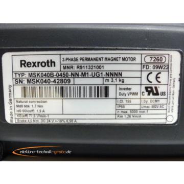 Rexroth MSK040B-0450-NN-M1-UG1-NNNN MNR: R911321001 3-Phase Permanant Magnet Mot