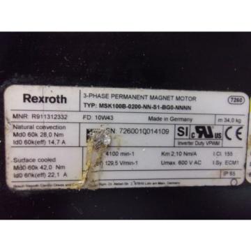 Rexroth MSK100B-0200-NN-S1-BGO-NNNN 3 Phase Servo Motor MOT4039