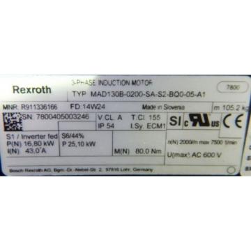 Rexroth 3-Phase Induktions Motor MAD130B-0200-SA-S2-BQO-05-A1 - used -
