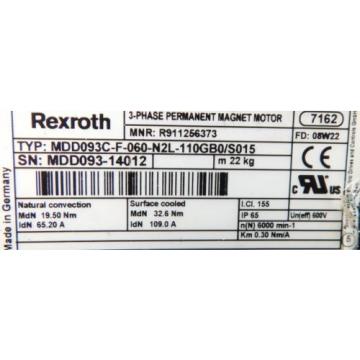 Rexroth Permanent Magnet Motor MDD 093C-F-060-N2L-110GB0/S015 - used -
