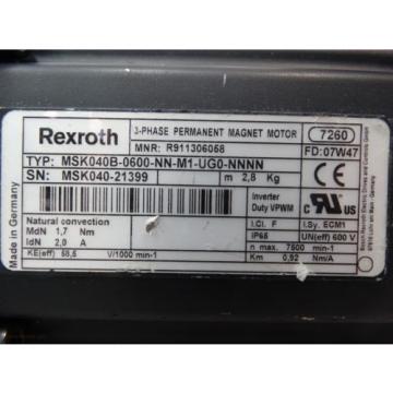 Rexroth MSK040B-0600-NN-M1-UG0-NNNN 3-Phase Permanent Magnet Motor