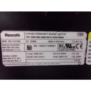 Rexroth MSK100C-0200-NN-S1-RG0-NNNN 3 Ph Permanent Magnet Motor MOT4046