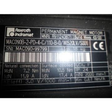 origin Rexroth Indramat Permanent Magnet Motor MAC090B-2-PD-4-C/110-B-0 W1520LV