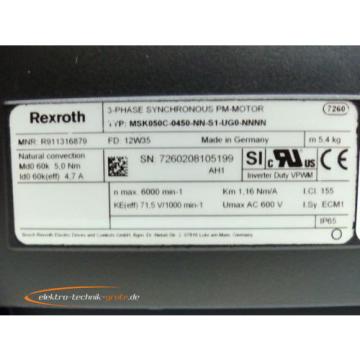 Rexroth MSK050C-0450-NN-S1-UG0-NNNN MRN: 911316879 3-Phase Synchronous PM-Motor