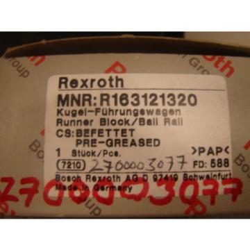 BOSCH REXROTH MNR:R163121320 RUNNER BLOCK/BALL RAIL PRE-GREASED NIB