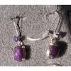VINTAGE SIGNED PLUM PURPLE LINDE LINDY 9x7M STAR SAPPHIRE CREATED LB EARRINGS SS #1 small image