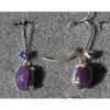 VINTAGE SIGNED PLUM PURPLE LINDE LINDY 9x7M STAR SAPPHIRE CREATED LB EARRINGS SS #5 small image