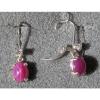 VINTAGE SIGNED LINDE LINDY 9x7MM PINK STAR RUBY CREATED SAPPHIRE LB EARRINGS S/S #1 small image
