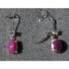 VINTAGE LINDE LINDY 9x7MM PINK STAR RUBY CREATED SAPPHIRE L BK EARRINGS .925 SS