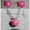 LINDE LINDY PINK STAR RUBY CREATED SAPPHIRE HEART EARRING PENDANT CHAIN ST .925 #1 small image