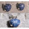 LINDE LINDY CF BLUE STAR SAPPHIRE CREATED HEART EARRING PENDANT CHAIN SET .925 #1 small image