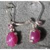 VINTAGE LINDE LINDY 9x7MM PINK STAR RUBY CREATED SAPPHIRE L BK EARRINGS .925 S/S #1 small image
