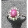 VINTAGE SIGNED LINDE LINDY PINK STAR RUBY CREATED SAPPHIRE HALO RING RD PL .925 #1 small image