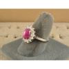 VINTAGE SIGNED LINDE LINDY PINK STAR RUBY CREATED SAPPHIRE HALO RING RD PL .925 #3 small image