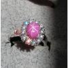 HALO LINDE LINDY PINK STAR SAPPHIRE CREATED RUBY SECOND RING STAINLESS STEEL #6 small image