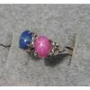 2 7X5 MM LINDE LINDY BLUE / PINK STAR SAPPHIRE CREATED RUBY SECOND RING .925 SS #2 small image