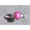 VINTAGE LINDE LINDY PINK STAR RUBY CREATED SAPPHIRE RING RHODIUM PLATE .925 S/S