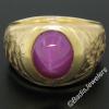 Men&#039;s Large Heavy Florentine Finished 14K Yellow Gold Bezel Linde Star Ruby Ring #4 small image