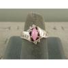 VINTAGE LINDE LINDY AZALEA PINK STAR SAPPHIRE CREATED HALO RING RD PLT .925 SS #4 small image