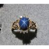 VINTAGE LINDE LINDY CF BLUE STAR SAPPHIRE CREATED CAPT HEART RING YGLDPL .925 SS #1 small image