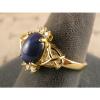 VINTAGE SIGNED LINDE LINDY CF BLUE STAR SAPPHIRE CREATED CAP HRT RING YGP.925 SS #4 small image
