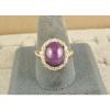 VINTAGE LINDE LINDY PLUM PURPLE STAR SAPPHIRE CREATED HALO RING YLGD PLT .925 SS #4 small image