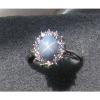 VINTAGE LINDE LINDY SIGNED LT AZURE BLUE STAR SAPPHIRE CREATED HALO RING RDPL SS #1 small image