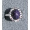 VINTAGE LINDE LINDY PLUM PURPLE STAR SAPPHIRE CREATED HALO RING RD PLT .925 SS #1 small image