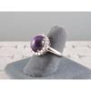 VINTAGE LINDE LINDY PLUM PURPLE STAR SAPPHIRE CREATED HALO RING RD PLT .925 SS #2 small image