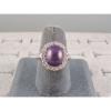 VINTAGE LINDE LINDY PLUM PURPLE STAR SAPPHIRE CREATED HALO RING RD PLT .925 SS #4 small image