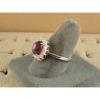 VINTAGE SIGNED LINDE LINDY CLARET RED STAR SAPPHIRE CREATED HALO RING RD PL S/S #3 small image