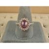 VINTAGE SIGNED LINDE LINDY CLARET RED STAR SAPPHIRE CREATED HALO RING RD PL S/S #6 small image