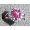 8MM HEART LINDE LINDY RED STAR RUBY CREATED SAPPHIRE 2ND RD PL HALO 925 SS RING #1 small image